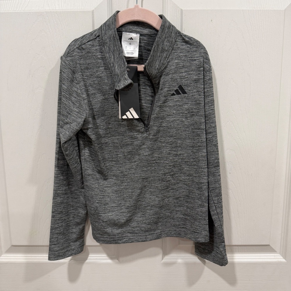 Adidas Boys Dark Grey Heathered Quarter Zip Pullover AA10592 Size 6 NWT